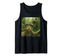 Cat Selfie with a T-Rex Funny Dinosaur Meme Tank Top