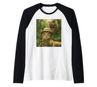 Cat Selfie with a T-Rex Funny Dinosaur Raglan Baseball Tee
