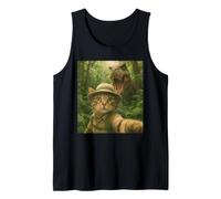 Cat Selfie with a T-Rex Funny Dinosaur Tank Top