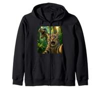Cat Selfie with a T-Rex Funny Dinosaur Zip Hoodie