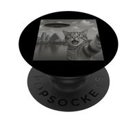 Cat Selfie With Alien UFO Shirt Austin Funny UFO Invasion PopSockets Adhesive PopGrip