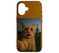 Cat Selfie with Alien with White Eyes Funny for Kids Adults Case for iPhone 16
