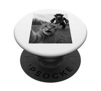 Cat Selfie with Cymbal Banging Monkey Toy - Funny Meme Humor PopSockets Adhesive PopGrip