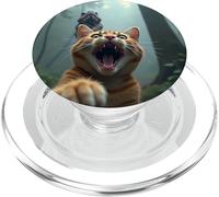 Cat Selfie With Dinosaur - Jurassic Panic PopSockets PopGrip for MagSafe