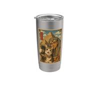 Cat Selfie with Pharaoh Pyramids Cute Ukiyo-e Japanese Art Stainless Steel Insulated Tumbler
