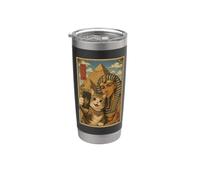Cat Selfie with Pharaoh Pyramids Cute Ukiyo-e Japanese Art Stainless Steel Insulated Tumbler
