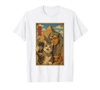 Cat Selfie with Pharaoh Pyramids Cute Ukiyo-e Japanese Art Value Graphic T-Shirt, Men, White, L