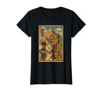 Cat Selfie with Pharaoh Pyramids Cute Ukiyo-e Japanese Art Value Graphic T-Shirt, Women, Black, M
