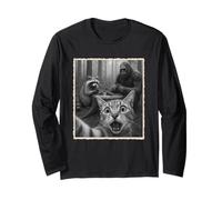 Cat Selfie With Raccoon & Bigfoot | Funny Scared Cat Long Sleeve T-Shirt