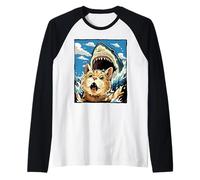Cat Selfie with Shark Funny Cat Swim Attack Summer Raglan Baseball Tee