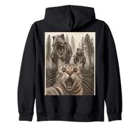 Cat Selfie with T-Rex Dinosaur Funny Cat Zip Hoodie