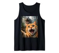 Cat Selfie with T-Rex Dinosaur Funny Graphic Tyrannosaurus Tank Top