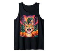 Cat Selfie with T-Rex Dinosaur Style 70s Retro Vintage Tank Top