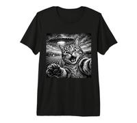 Cat Selfie with UFO Funny Cat Lover Alien UFO Believer Premium T-Shirt