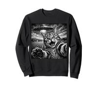 Cat Selfie with UFO Funny Cat Lover alien UFO believer Sweatshirt