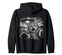 Cat Selfie with UFO Funny Cat Lover alien UFO believer Zip Hoodie