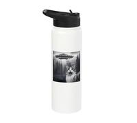 Cat Selfie with UFO - Funny Encounter Alien Lover Stainless Steel Insulated Water Bottle