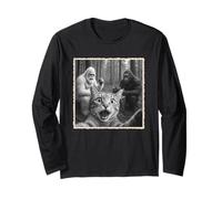 Cat Selfie With Yeti & Bigfoot | Funny Scared Cat Long Sleeve T-Shirt