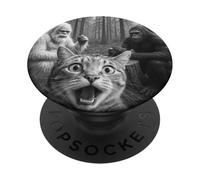 Cat Selfie With Yeti & Bigfoot | Funny Scared Cat PopSockets Adhesive PopGrip