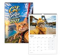 Cat Selfies 2027 Wall Calendar, Spiral Bound, A3 or A4, Month to View | Spiral Bound at the Top So It Opens Flat, Week Starts Monday, Choose A3 or A4 in Customize Now, 12 Months Jan to Dec 2027