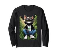 Cat Seriously Guards a Cannabis Field 1 - Fan Fun Long Sleeve T-Shirt