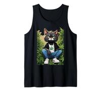 Cat Seriously Guards a Cannabis Field 1 - Fan Fun Tank Top