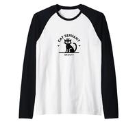 Cat Servant On Duty: Regal Feline Design for Pet Lovers Raglan Baseball Tee, Men, Black/White, XL