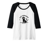 Cat Servant On Duty: Regal Feline Design for Pet Lovers Raglan Baseball Tee, Women, Black/White, S
