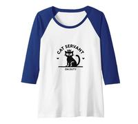 Cat Servant On Duty: Regal Feline Design for Pet Lovers Raglan Baseball Tee, Women, Royal Blue/White, XL