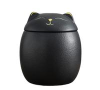 Cat Shape Ceramic Canister, Pet Memorial Urn Seal Pot, Small Ceramic Jar Sugar Bowl Storage Jar Tea Containers with Lid(black-cat)