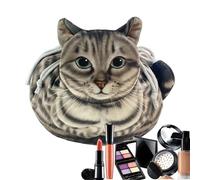 Cat Shape Drawstring Makeup Bag - Polyester Fiber Standard 7x7 Inch Organizer | Cosmetic Bag with Portable Stand for Beauty | Ca