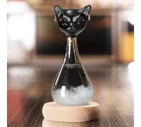 Cat Shape Storm Glass Crystal Weather Station Bottle, Weather Forecasting Bottle Water Drops for Home Office Desktop Decor (Black)