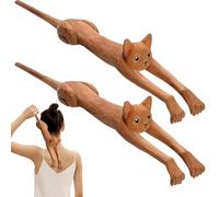 Cat Shaped Back Scratcher, Funny Handheld Wood Back Massagers, Creative New Cat Scratcher Hand Carved, Great Gifts for Cats Lover, Not Require Seeking Help from Others Instant Relief (2PCS)