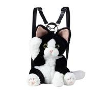 Cat Shaped Backpack - Realistic Black And White Plush Animal Bag | 38cm Handmade 3D Kitten Rucksack With Adjustable PU Leather Straps | Cute Small Storage Purse And Gift For Women Nd Kids