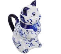 Cat Shaped Ceramic Teapot with Pour Spout, Blue Porcelain Pitcher | Traditional Chinese Style, Handmade Decorative Serving Piece, for Juice and Tea Time on Tabletops