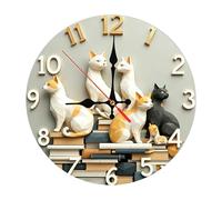 Cat Shaped Clock | 30 cm Silent Clock Wall Clock, Round Wooden Clock for the Living Room | for Home, Kitchen, Classroom, Farm and Interior Decor