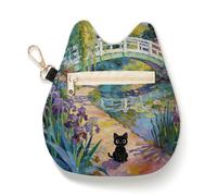 Cat Shaped Coin Purse, Black Cats Flower Change Pouch with Keychain, Small Wallet for Women, Cat Lover Gifts, Floral Cat 519, 6.3 x 6.89 inches, Daily