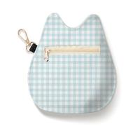 Cat-Shaped Coin Purse, Gingham Velvet Change Pouch with Keychain, Portable Coin Pouch Small Wallet for Women, Light Blue02