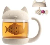 Cat-shaped glass tea cup with fish tea soaking filter, very suitable for weddings, birthday gifts, mother's day, father's day for cat lovers (250ml)