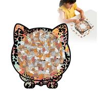 Cat Shaped Puzzle, 135-piece Morandi-Colored Cat Shaped Wooden Jigsaw Puzzle Framed by Animal Outline Puzzles Cats Jigsaw Puzzles Pieces Decor for Adults, Gifts for Cats Lovers, Home Decor (#E)