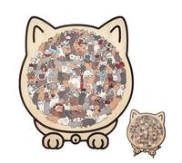 Cat Shaped Puzzle, 135 Pieces Colored Cat Shaped Wooden Jigsaw Puzzle, Unique Animal Shape Irregular Jigsaw, Cute Animal Cats Puzzles Decorative for Cats Lovers Home Decor