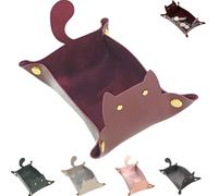 cat-shaped tray made of pu leather,dice tray,Cat Shaped Bedside Organiser,Portable Foldable Cube Holder,Portable Snap Assembly,Desk Accessory for Mobile Phone,Wallet, Keys, Watches-red