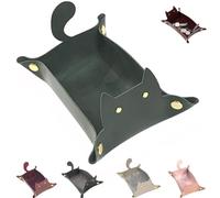 cat-shaped tray made of pu leather,dice tray,Cat Shaped Bedside Organiser,Portable Foldable Cube Holder,Portable Snap Assembly,Desk Accessory for Mobile Phone,Wallet, Keys, Watches-green