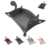 cat-shaped tray made of pu leather,dice tray,Cat Shaped Bedside Organiser,Portable Foldable Cube Holder,Portable Snap Assembly,Desk Accessory for Mobile Phone,Wallet, Keys, Watches-black