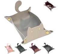 cat-shaped tray made of pu leather,dice tray,Cat Shaped Bedside Organiser,Portable Foldable Cube Holder,Portable Snap Assembly,Desk Accessory for Mobile Phone,Wallet, Keys, Watches-grey