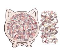 Cat Shaped Wooden Jigsaw Puzzle,135 Pcs Colored Cat Shaped Puzzle,Framed by Adorable Cats Outline Puzzles,Cats Wooden Jigsaw Puzzles for Adults, C-ats Lovers, Home Decor (Morandi)