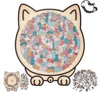 Cat Shaped Wooden Jigsaw Puzzle, 135-Piece Colorful Cat Shaped Wooden Jigsaw Puzzle, Framed by Adorable Cats Outline Puzzles, Cute Cats Shapeds Wooden Jigsaws Puzzles for Home Decor & Gift (Macaron)