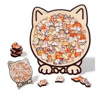 Cat Shaped Wooden Jigsaw Puzzle with Stand, Unique Animal Shape Wood Puzzle, Creative Gifts for Cats Lovers, Home Decorative Display Piece (Cat)