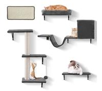 Cat Shelves, 5 in 1 Large Cat Furniture Set, Cat bed, Bridge, Wooden Climbing Wall with Scratching Post for 16 Inch Drywall