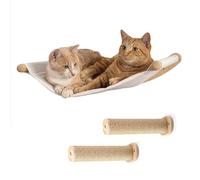 Cat Shelves, Set of Three Pieces, Includes a Hammock for Cats Suspended on a Wooden Frame and 2 Scratching Posts, with Modern Reinforced Soft Fabric, Suitable for Sleeping, Climbing and Playing